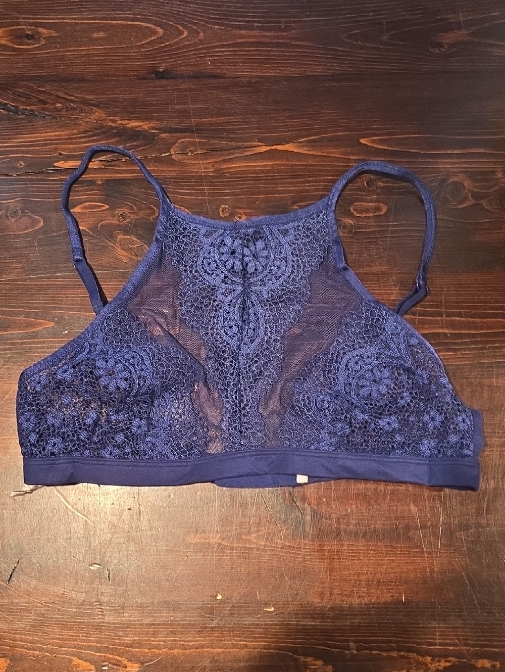 Victoria's Secret Navy Blue Lace High Neck Bralette - Sheer Mesh - Size Medium